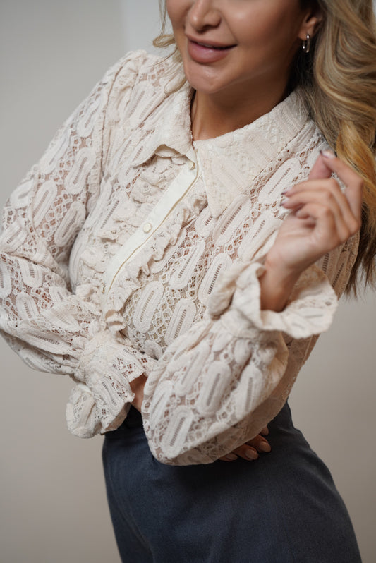Ivory Lace Ruffle Blouse