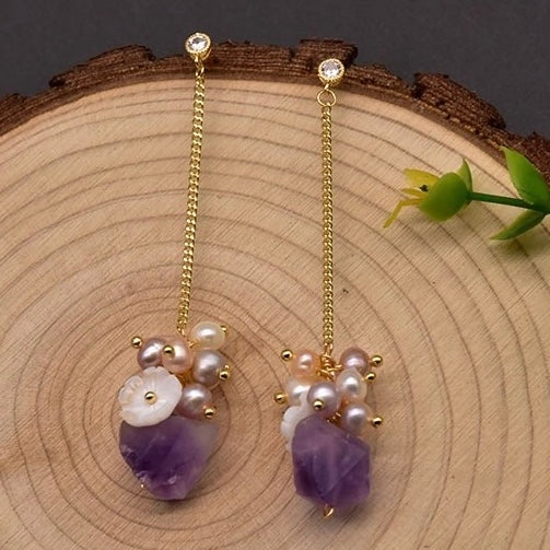 Amethyst long dangle earrings