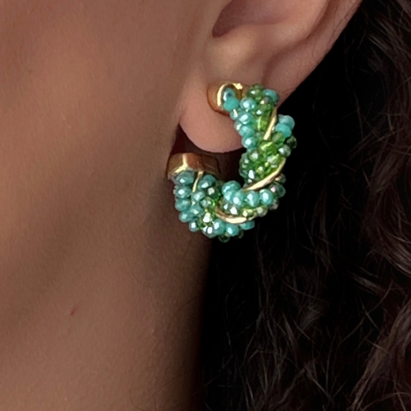 Green c shape earrings